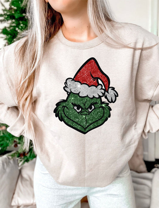 Grinch Glitter Red hat DTF Transfer Design