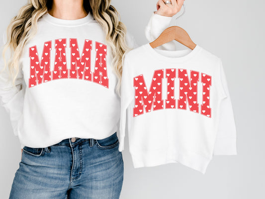 Mama and Mini red with white hearts DTF Transfer Design ozan