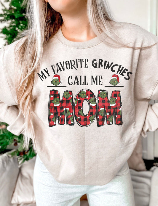 My Favorite Grinches Call me mom Red Plaid DTF Transfer Design