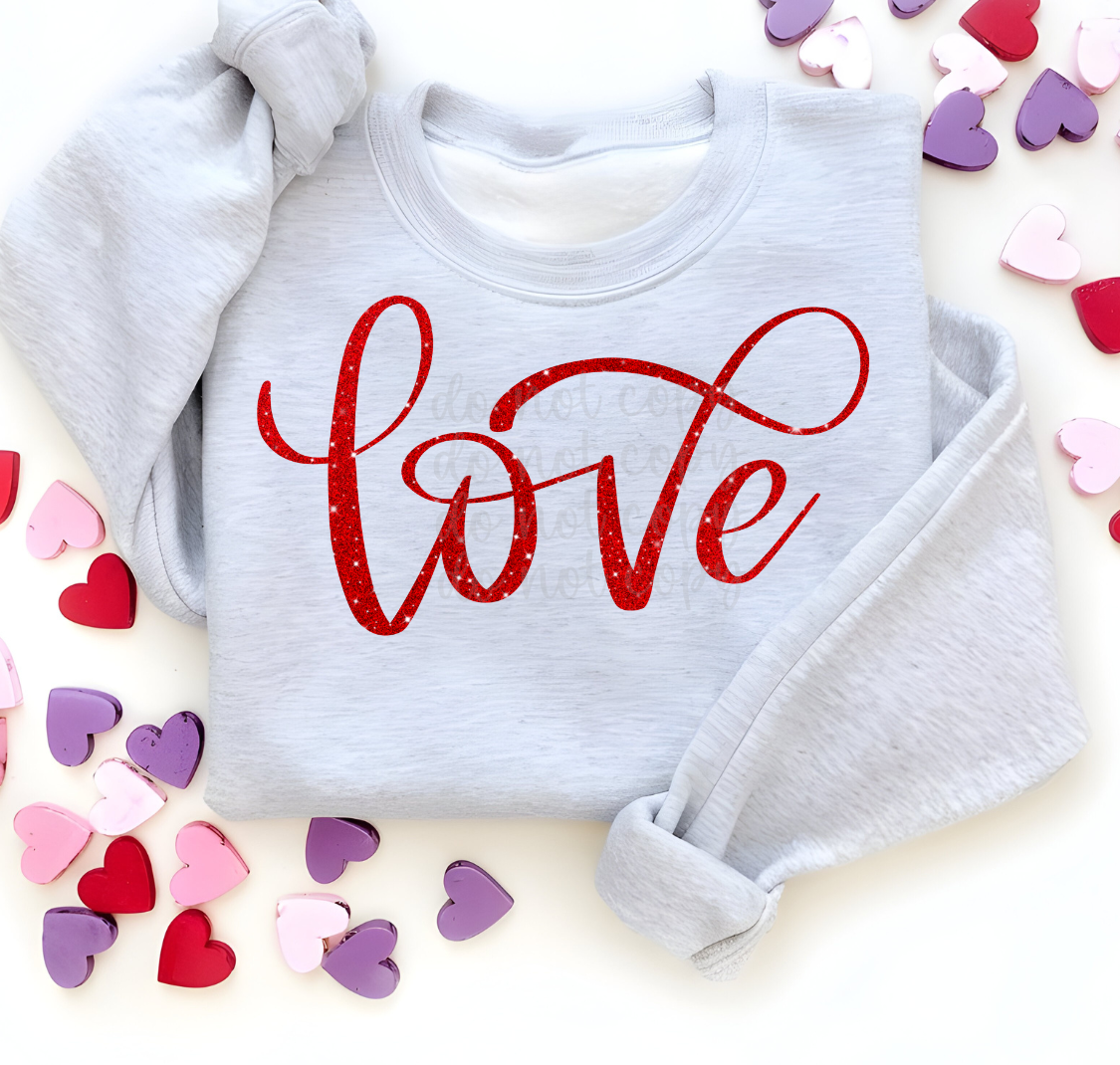 Red Glitter love hand lettered DTF Transfer Design