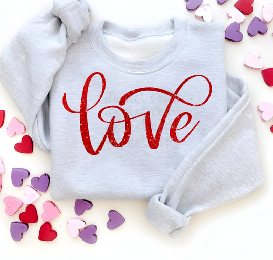 Red Glitter love hand lettered DTF Transfer Design