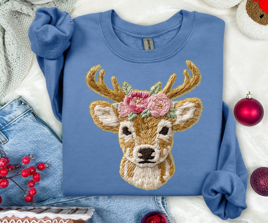 French Knot Deer yarn DTF Transfer Design