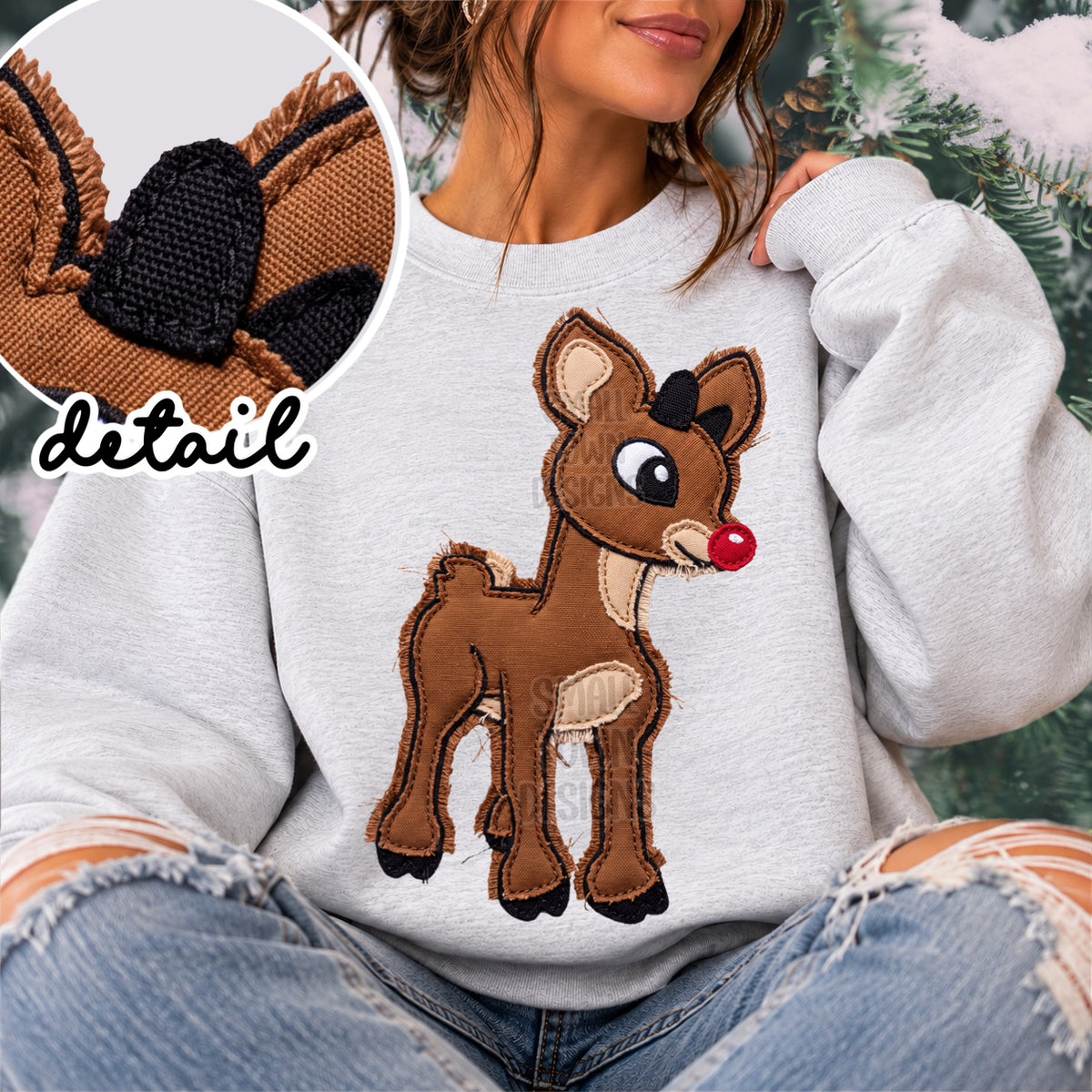 rudolph stitched full body DTF Transfer Design