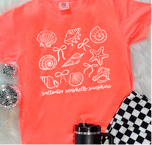 saltwater seashells sunshine white  DTF Transfer Design