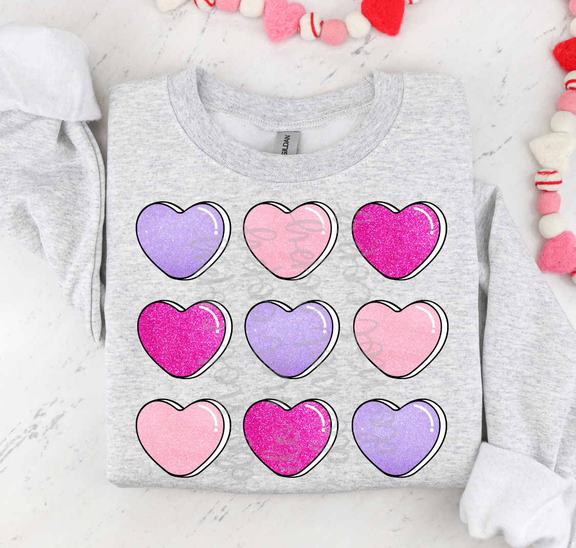 Sequin glitter hearts pink and purple DTF Transfer Design (Copy)