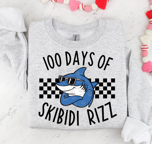 100 Days of Skibidi Rizz shark DTF Transfer Design