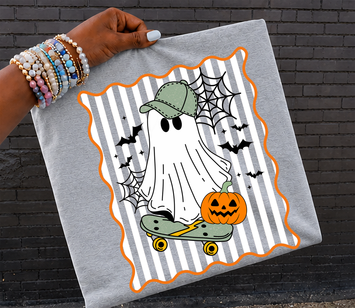 spooky boy skateboard stripes DTF Transfer Design