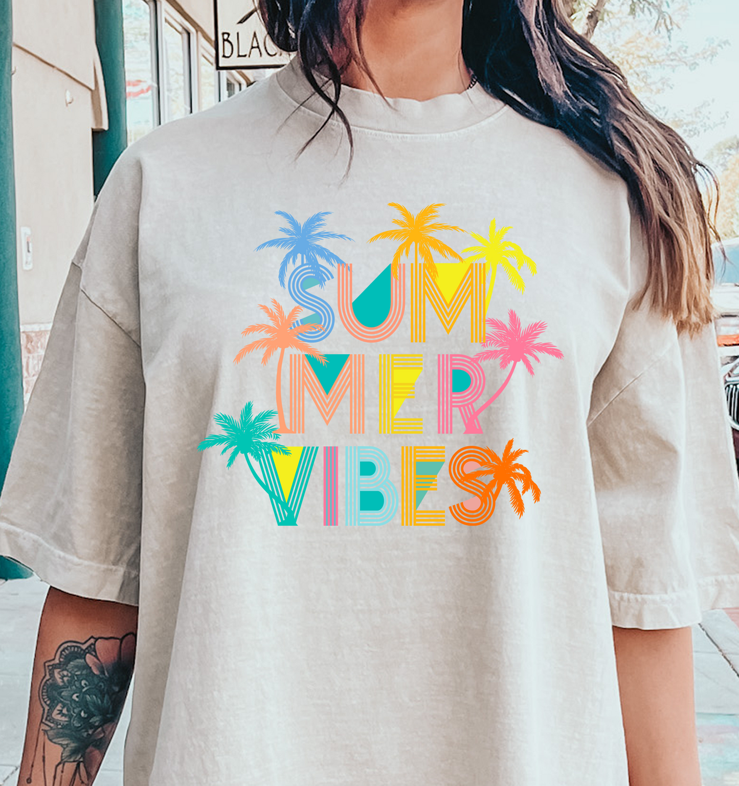 summer vibes palm trees stacked DTF Transfer Design