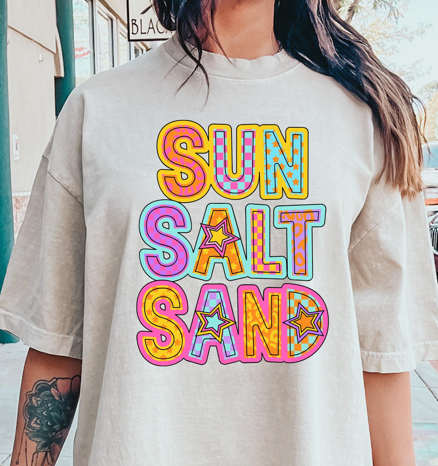 sun salt sand preppy star multicolored  DTF Transfer Design