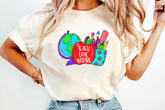 teach love inspire globe apple DTF Transfer Design