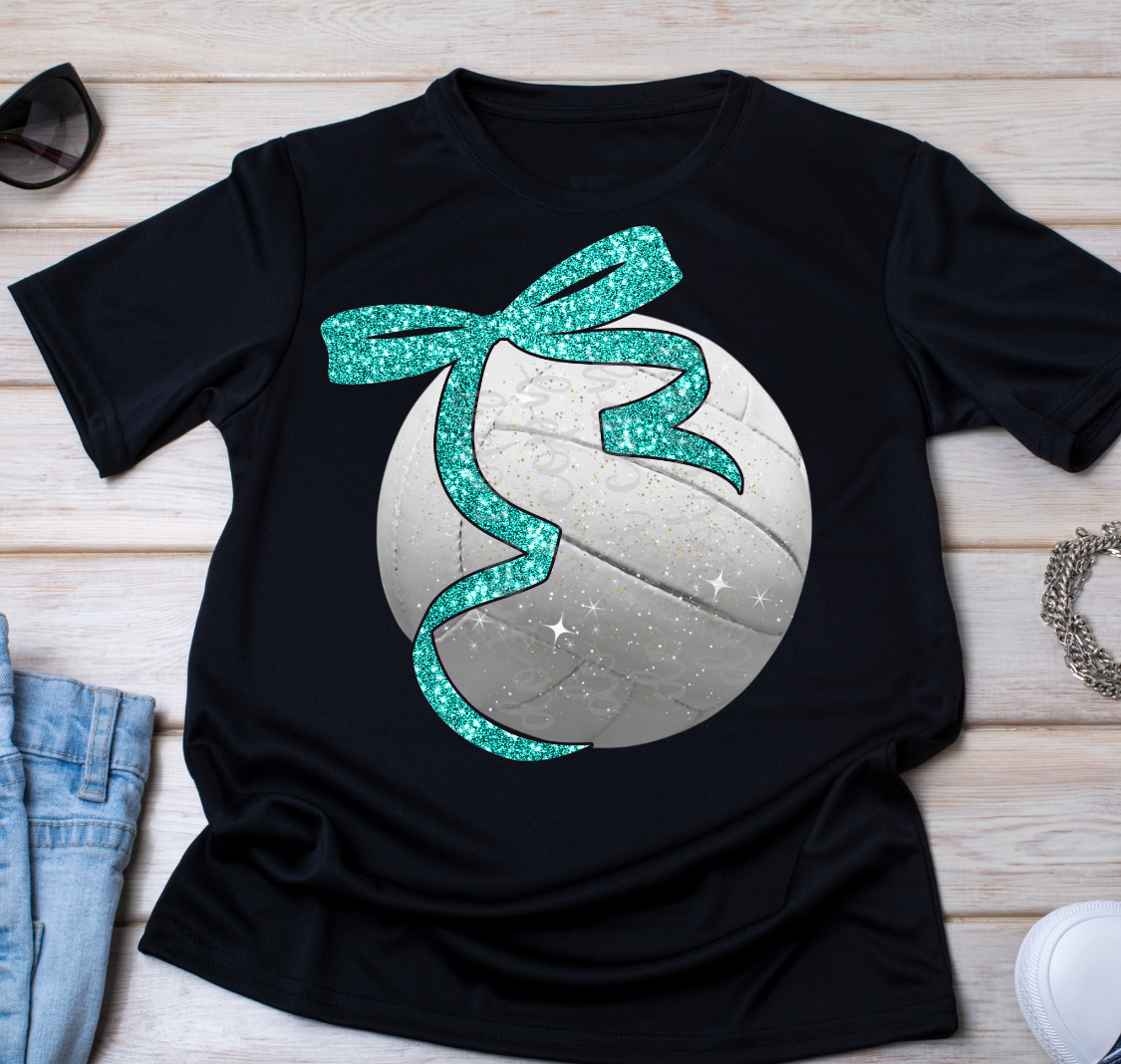 Faux glitter volleyball color bow DTF Transfer Design