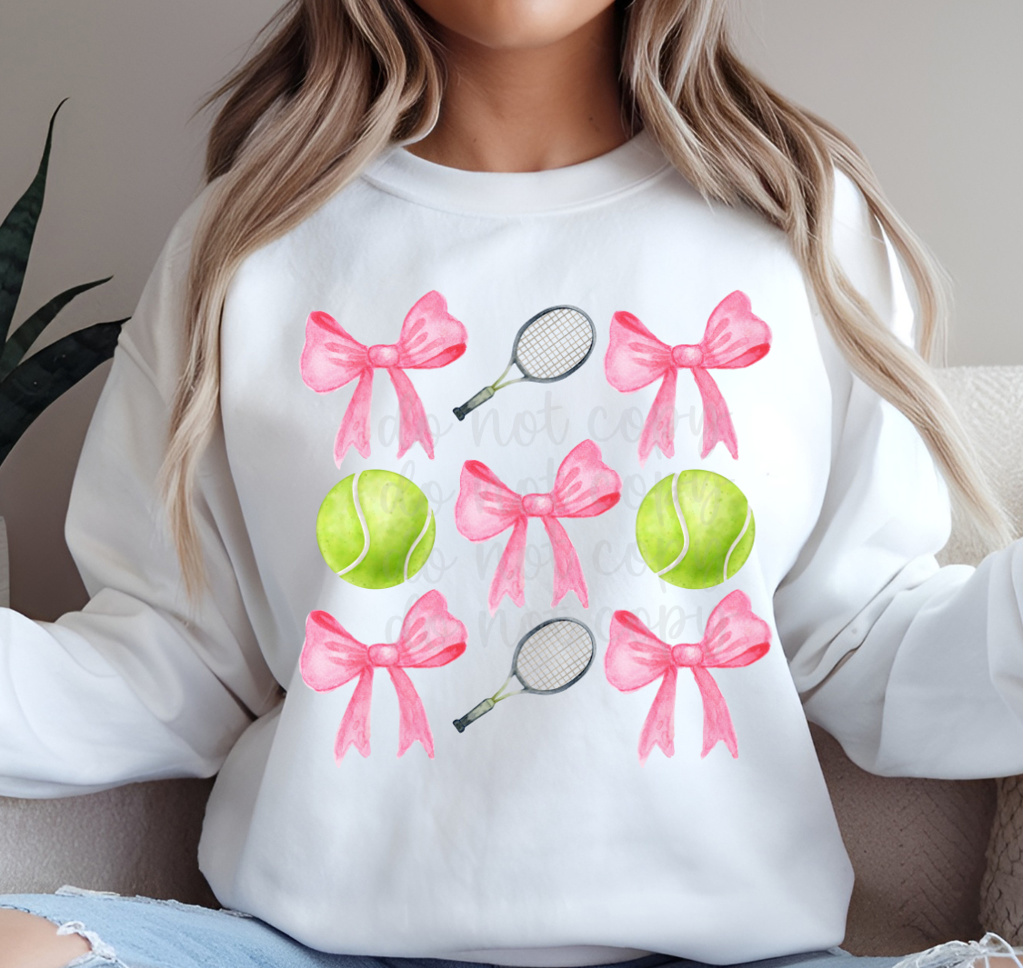 Coquette Pink Bow Tennis balls and rackets stacked DTF Transfer Design