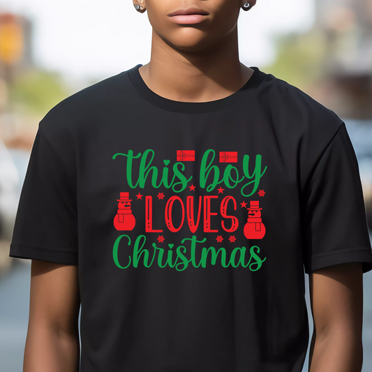 This Boy Loves Christmas Red and Green DTF Transfer Design