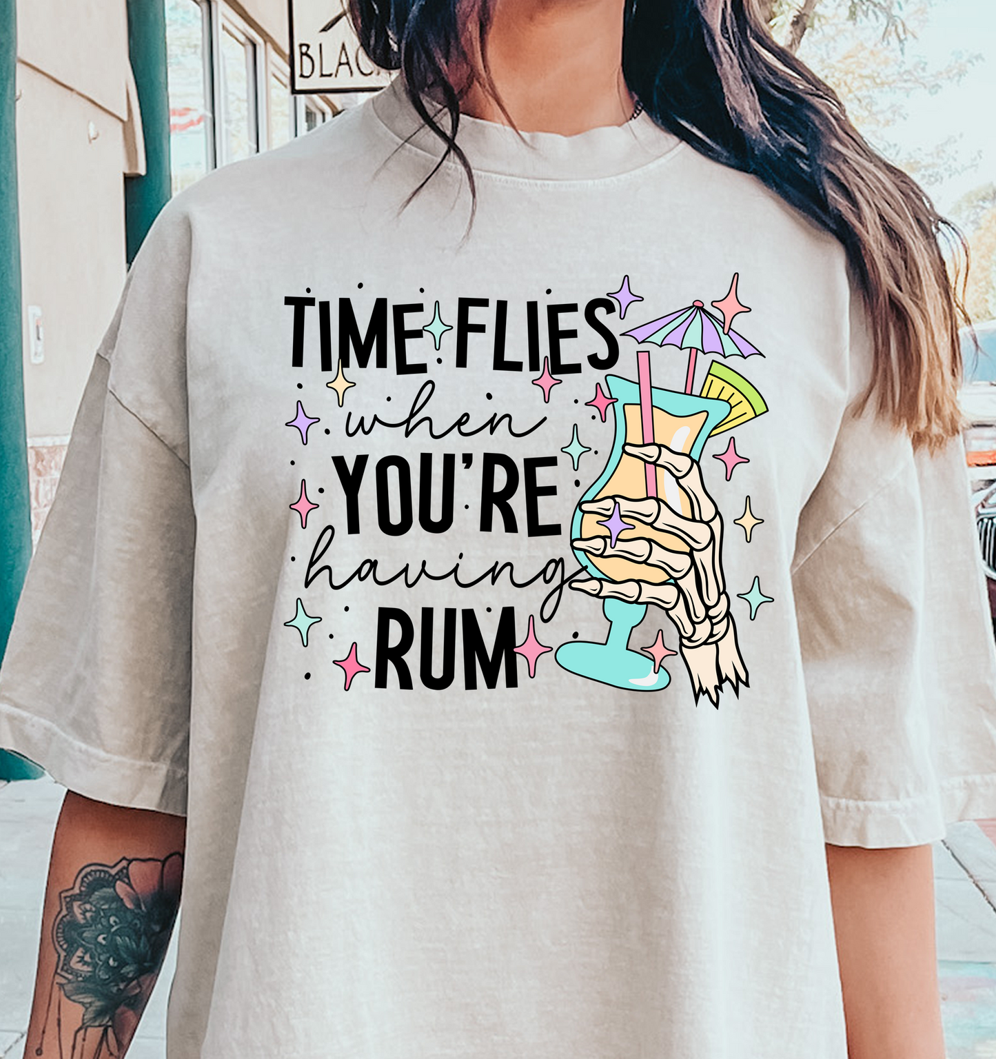 time flies when having rum skellie  DTF Transfer Design
