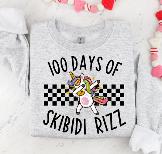 100 Days of Skibidi Rizz unicorn DTF Transfer Design