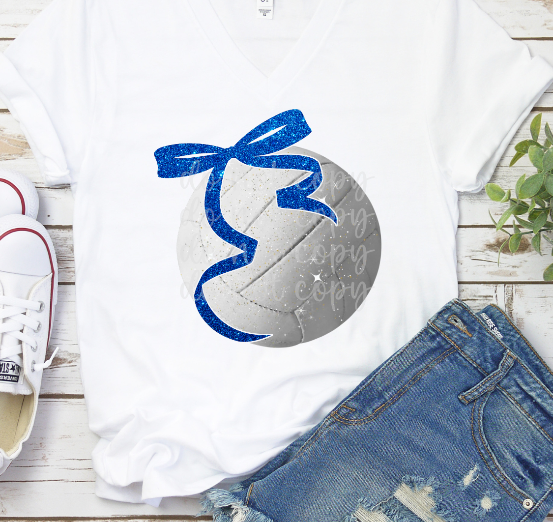 Faux glitter volleyball color bow DTF Transfer Design