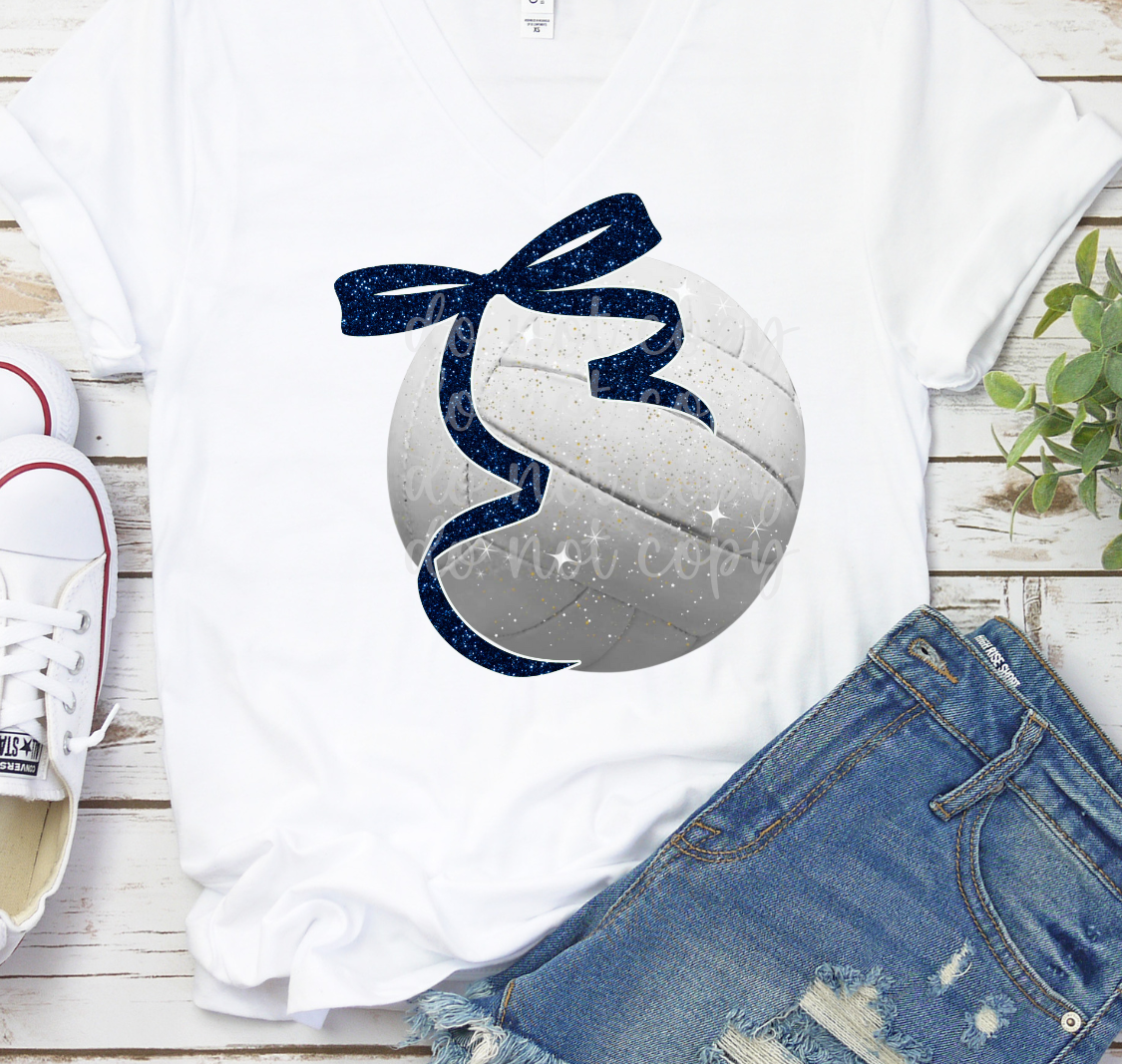 Faux glitter volleyball color bow DTF Transfer Design