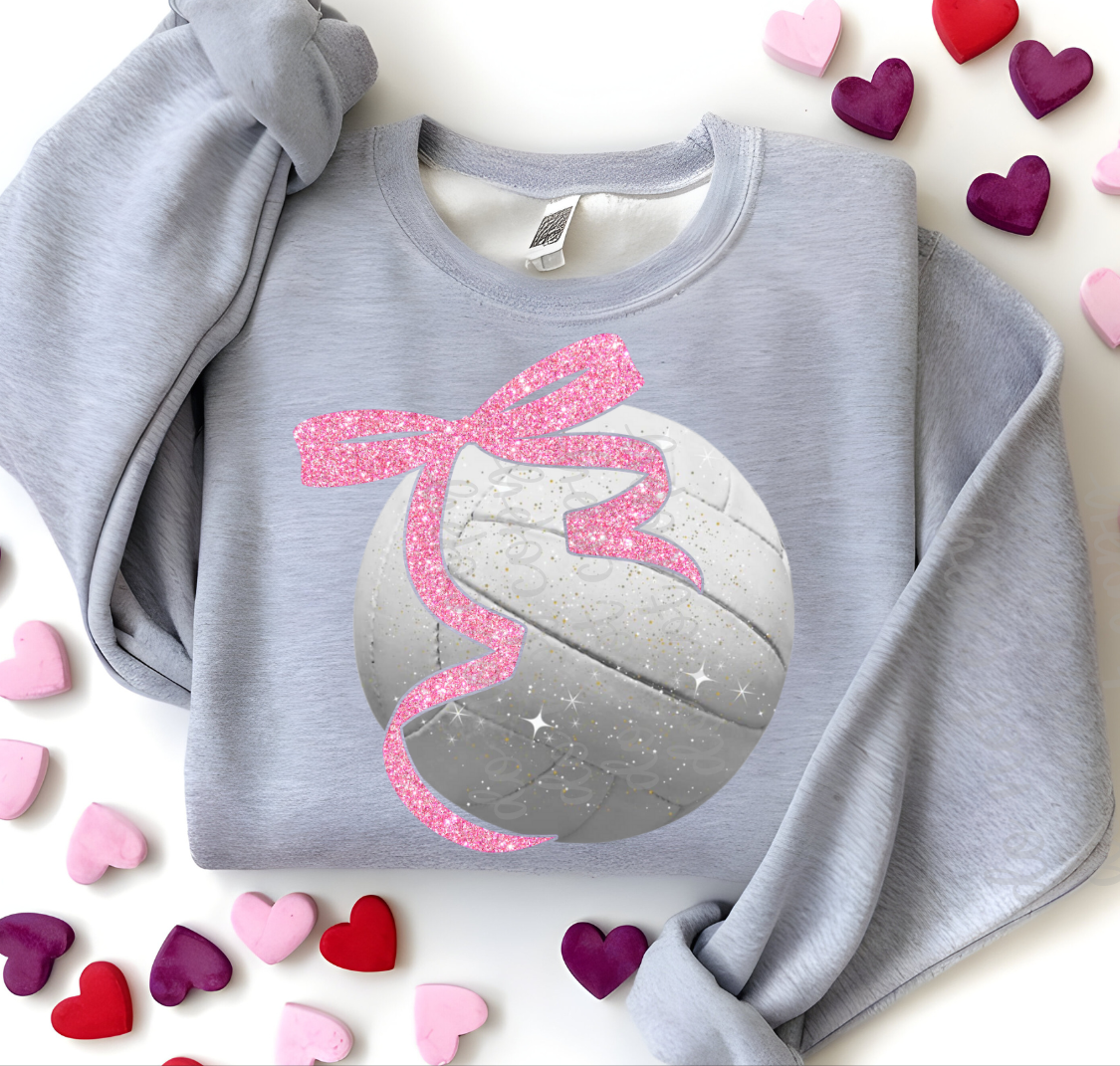 Faux glitter volleyball color bow DTF Transfer Design