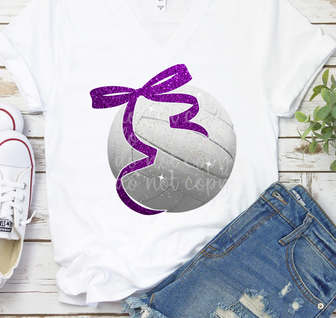 Faux glitter volleyball color bow DTF Transfer Design