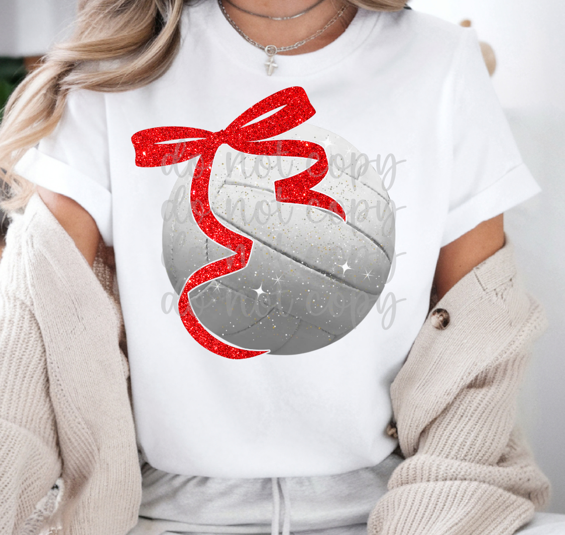 Faux glitter volleyball color bow DTF Transfer Design