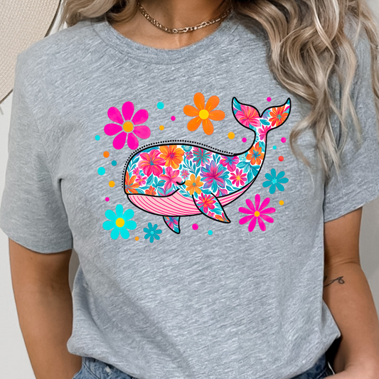 Whale preppy with flowers DTF Transfer Design