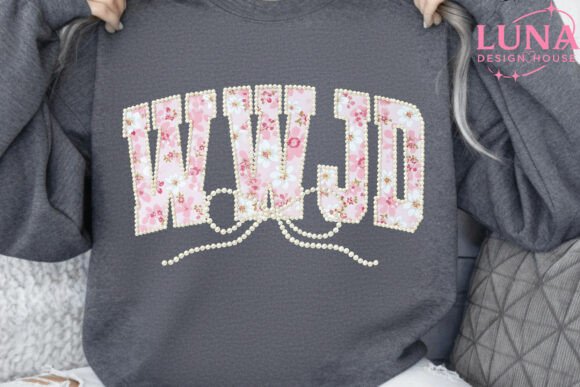 WWJD faux pearls Floral with Bow DTF Transfer Design