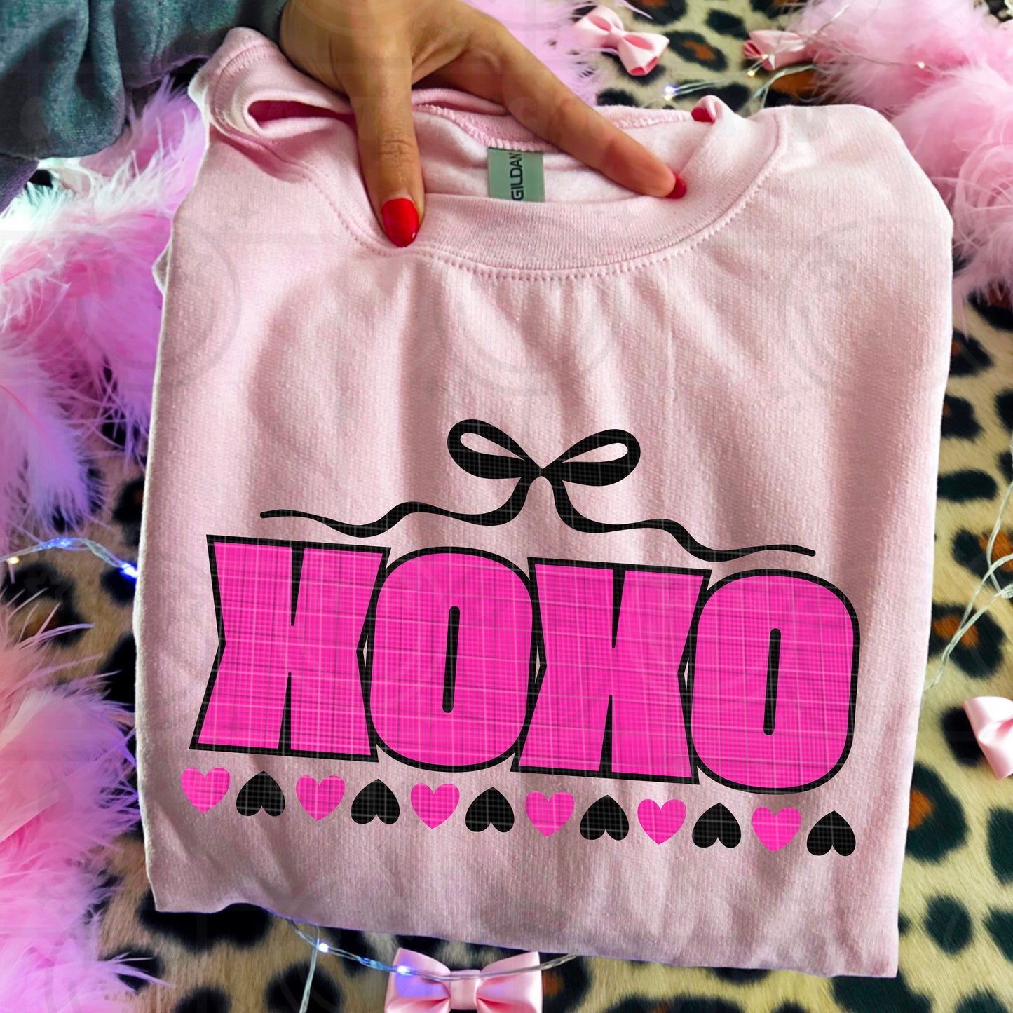 XOXO pink and black hearts DTF Transfer Design