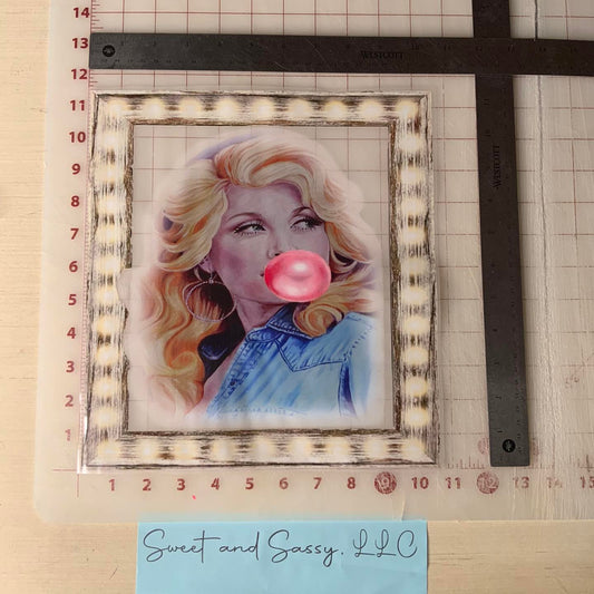 Dolly Parton Blowing Bubblegum DTF Transfer Design