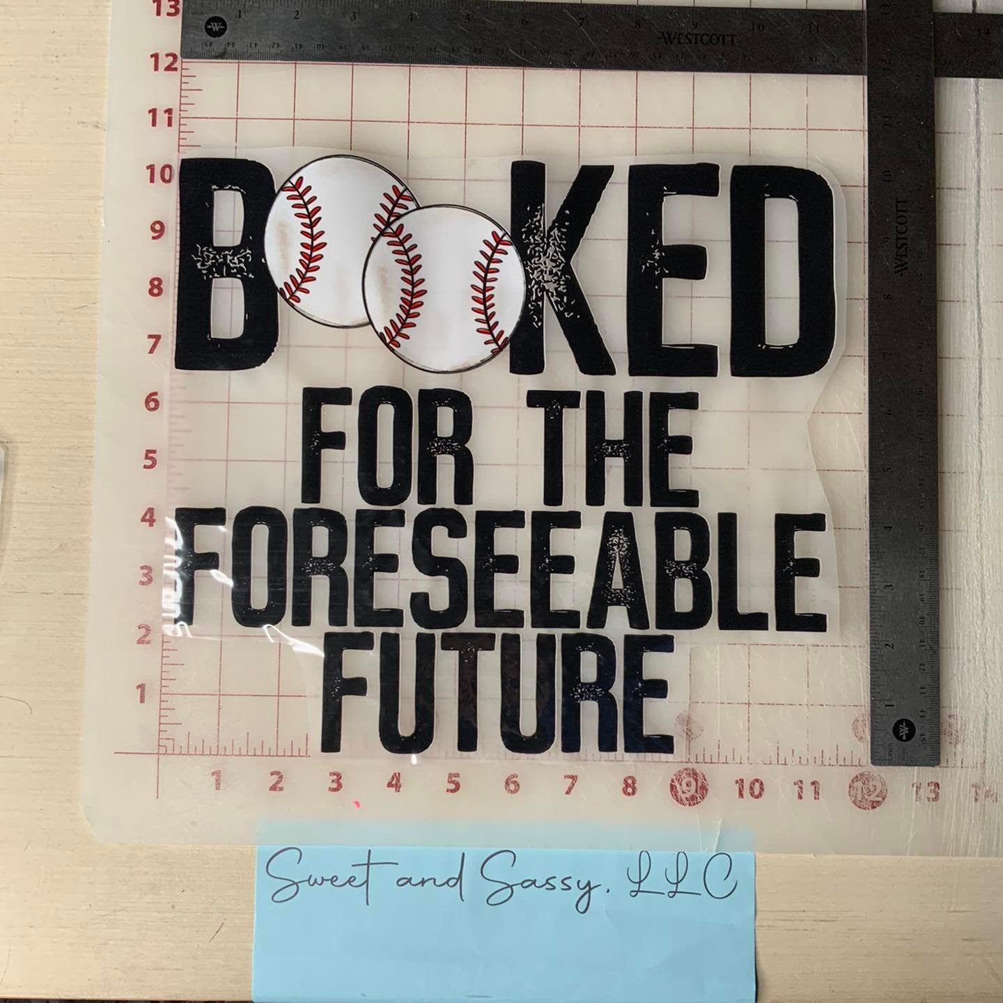"Booked Baseball for the foreseeable future" DTF Transfer Design