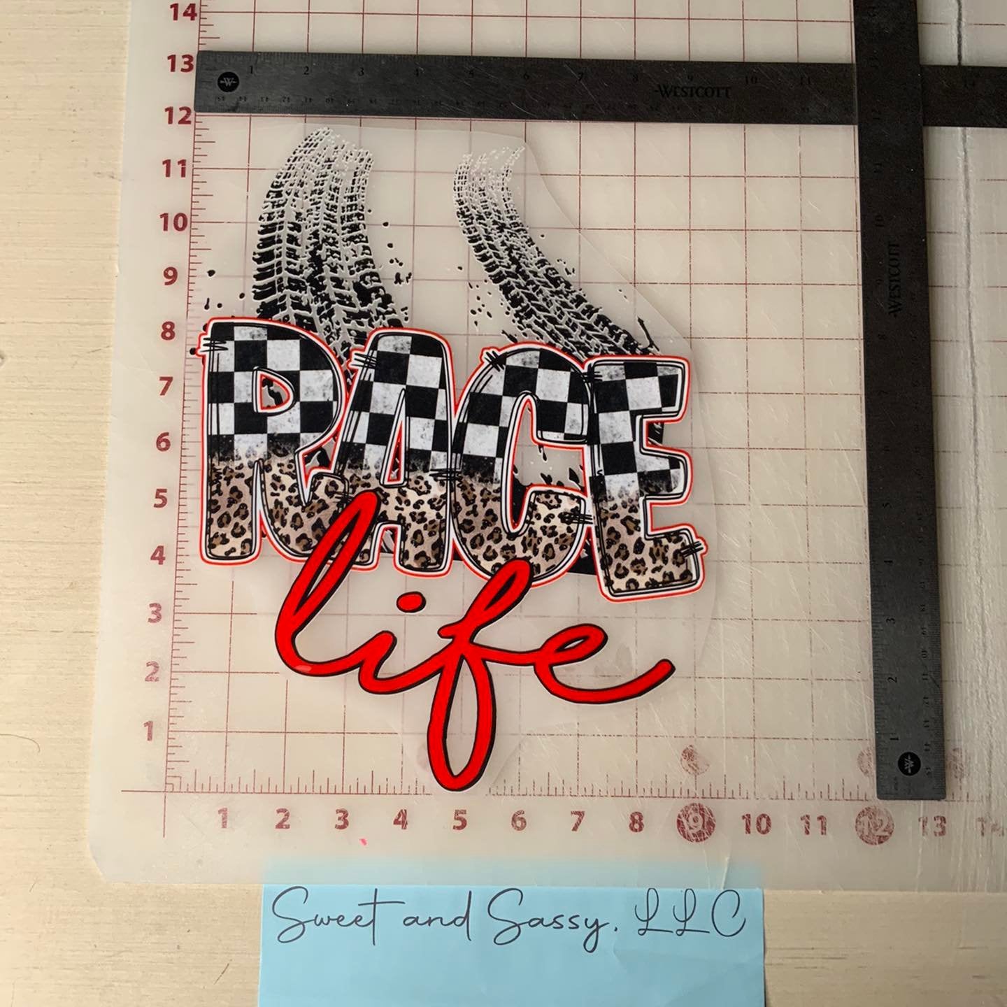 "RACE Life" Checkered Leopard Print DTF Transfer Design