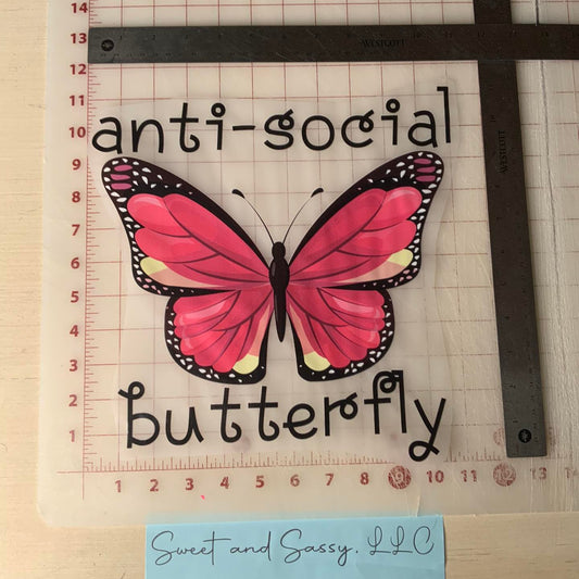 Anti-Social Butterfly Pink DTF Transfer Design