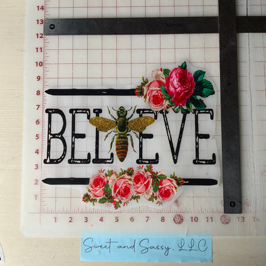 BELIEVE Bee & Floral DTF Transfer Design