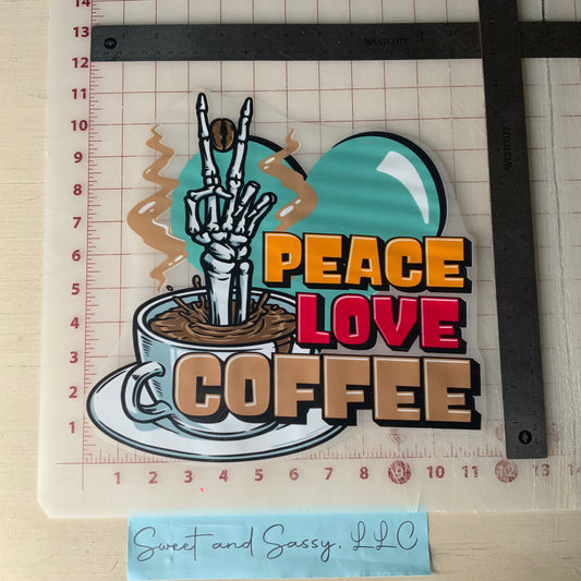PEACE LOVE COFFEE DTF Transfer Design