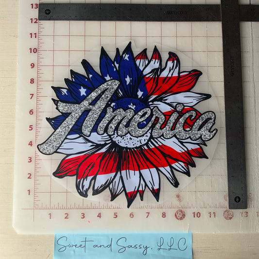 AMERICA Glitter & Sunflower DTF Transfer Design