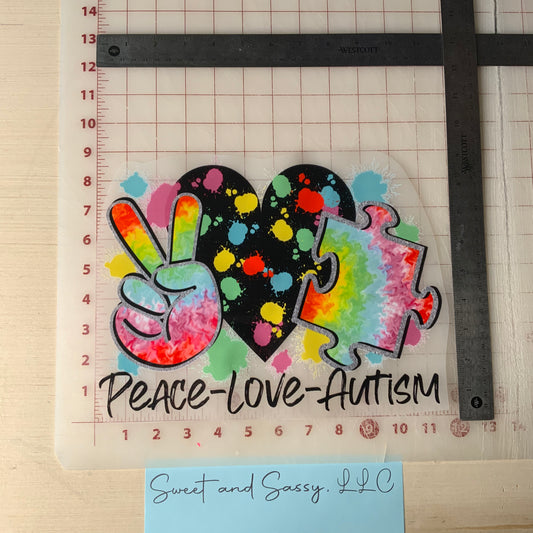 PEACE - LOVE - AUTISM DTF Transfer Design