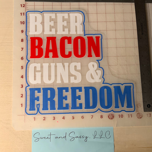 BEER BACON GUNS & FREEDOM DTF Transfer Design