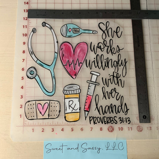 She works willingly with her hands - Proverbs 31:13 DTF Transfer Design