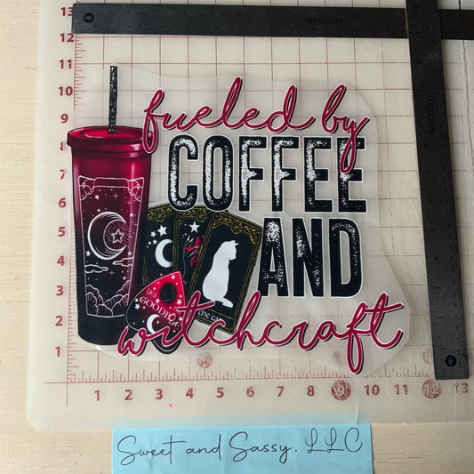 Fueled by Coffee and Witchcraft DTF Transfer Design