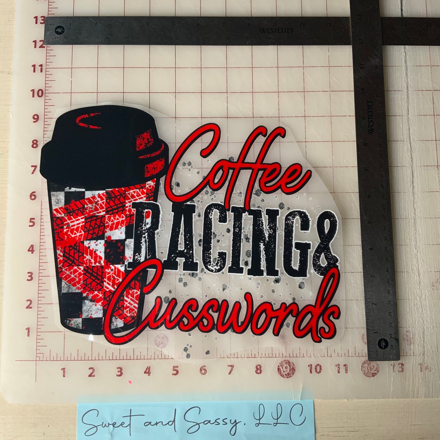 "Coffee Racing & Cusswords" DTF Transfer Design