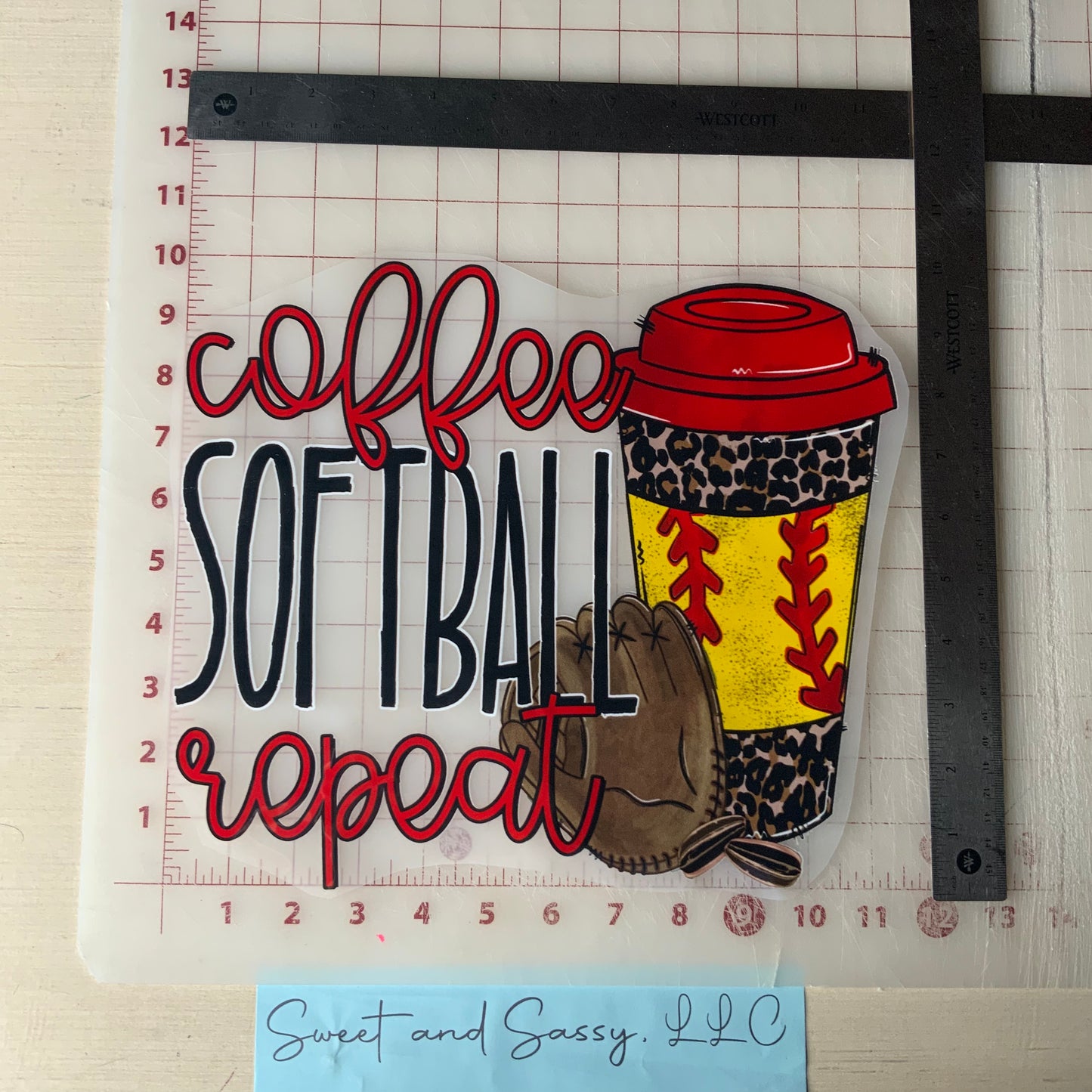 Coffee Softball Repeat DTF Transfer Design