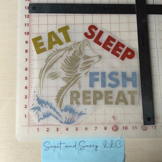 EAT SLEEP FISH REPEAT DTF Transfer Design