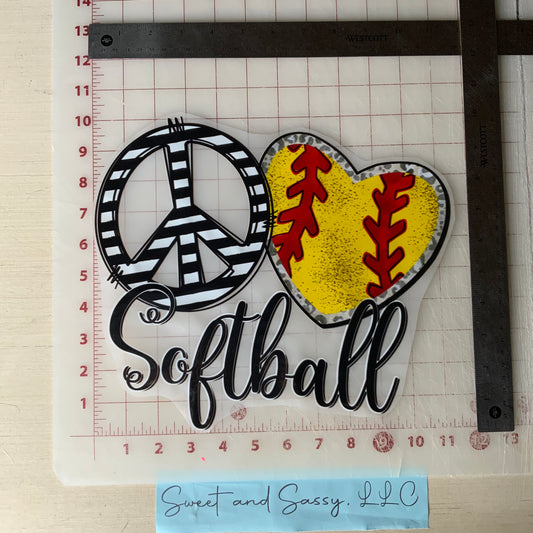 PEACE LOVE SOFTBALL DTF Transfer Design
