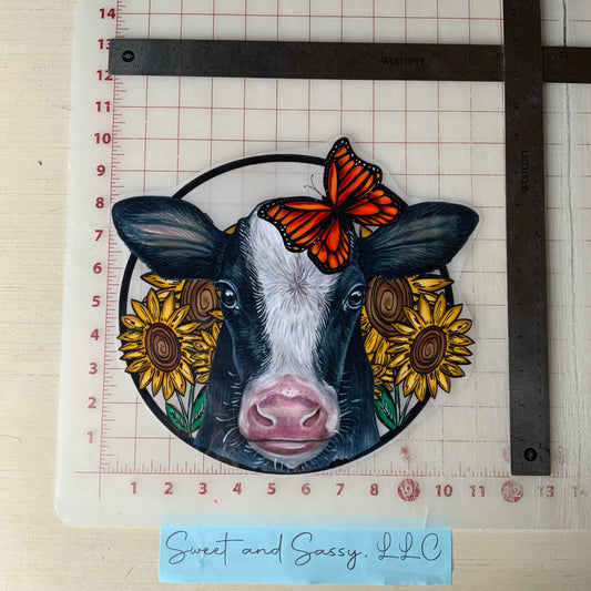 Butterfly & Sunflower Cow DTF Transfer Design